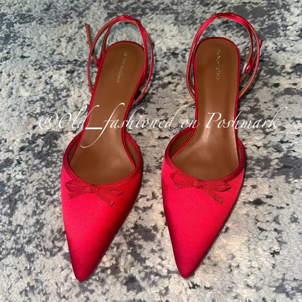 REFORMATION Wade Kitten Heel Pumps - Lipstick Satin - Picture 10 of 16